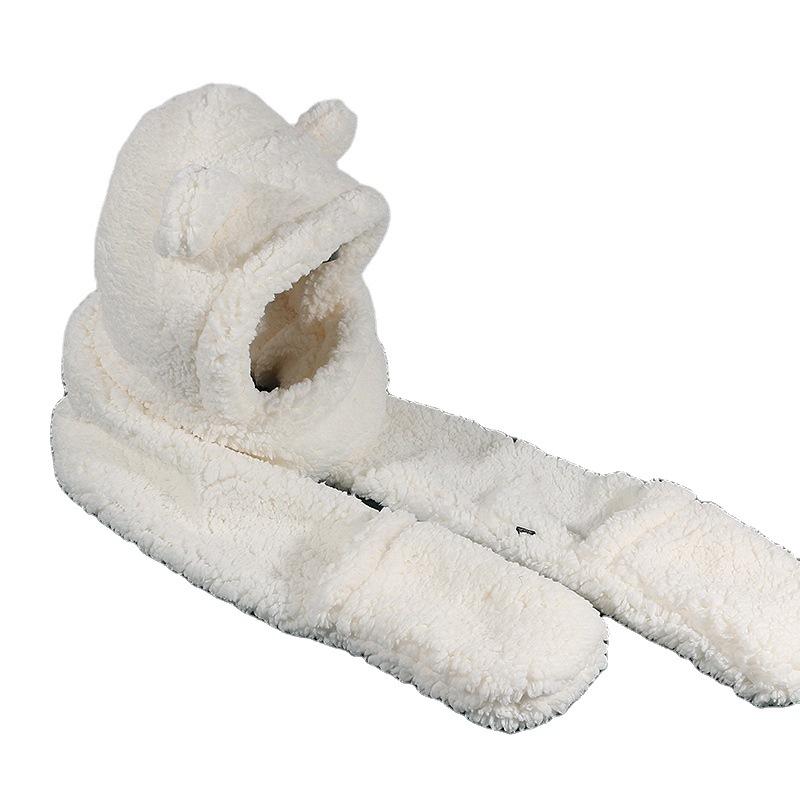 Hat Women's Bear Hat Scarf Gloves One Piece Winter Warmth Korean Style Versatile One Piece Pullover Hat