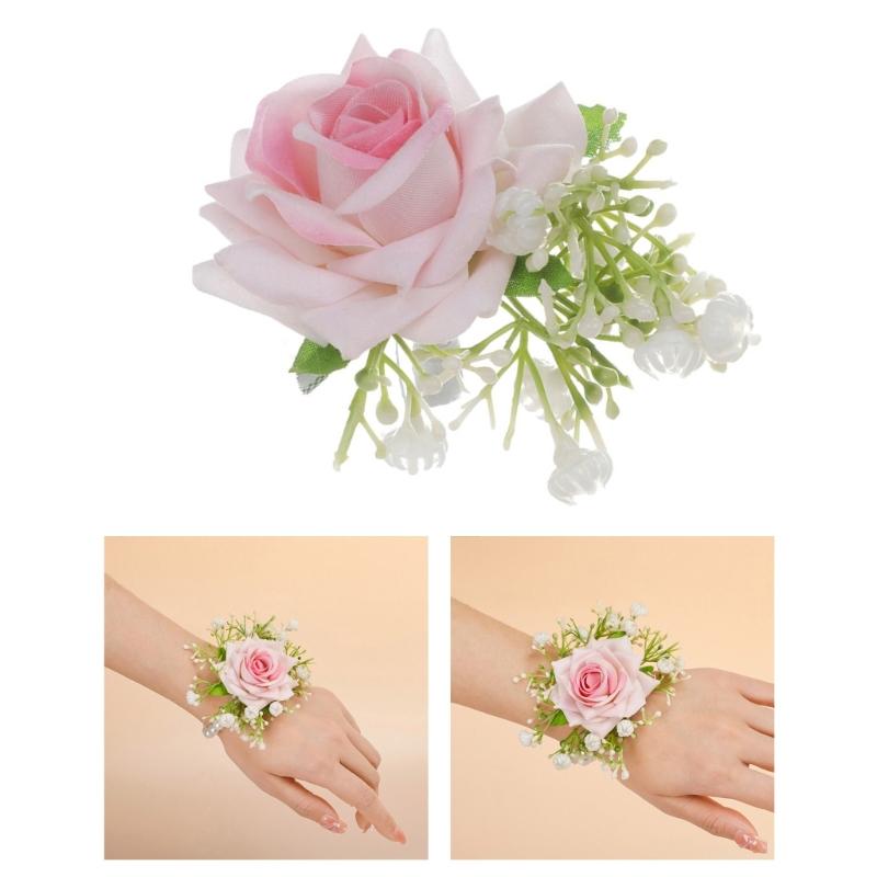 Artificial Silk Flower Groom Boutonniere Wedding Wrist Corsage Silk Flower for Special Event Business Meeting Photo Wear