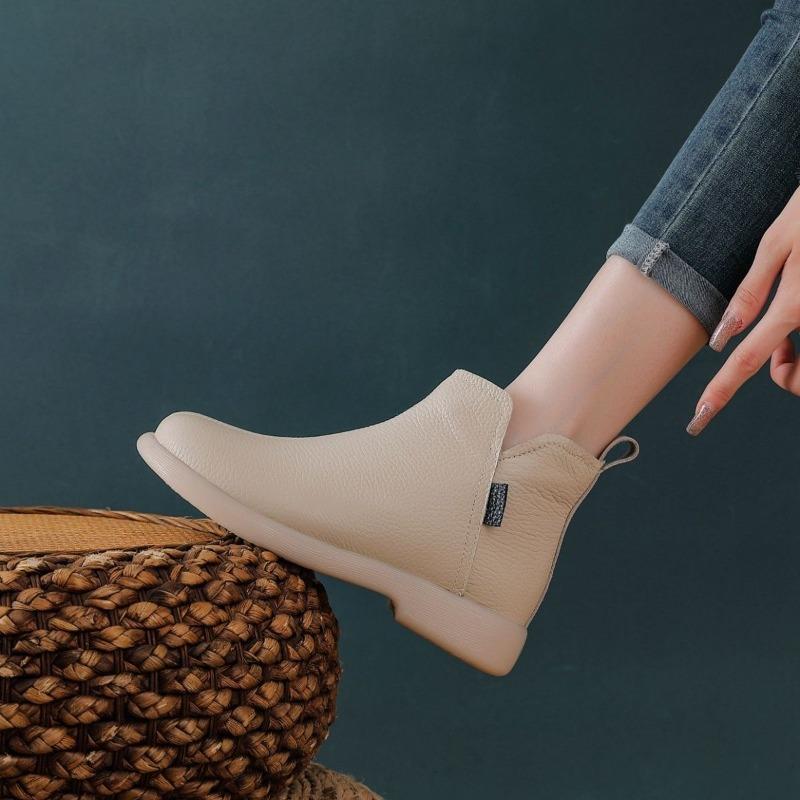 

2025 Осень Ранняя Зима Натуральная Кожа Обувь Женские Ботильоны Мягкие Модные Брендовые Женские Вечерние Туфли Большой Размер 42 Бежевый Черный 39 бежевый