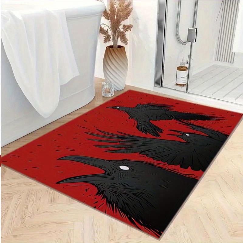 Durable Crow Design Home Decor Bloody Crow Horror Area Rug - Polyester Anti-Slip Mat for Living Room, Bedroom, Office - Large