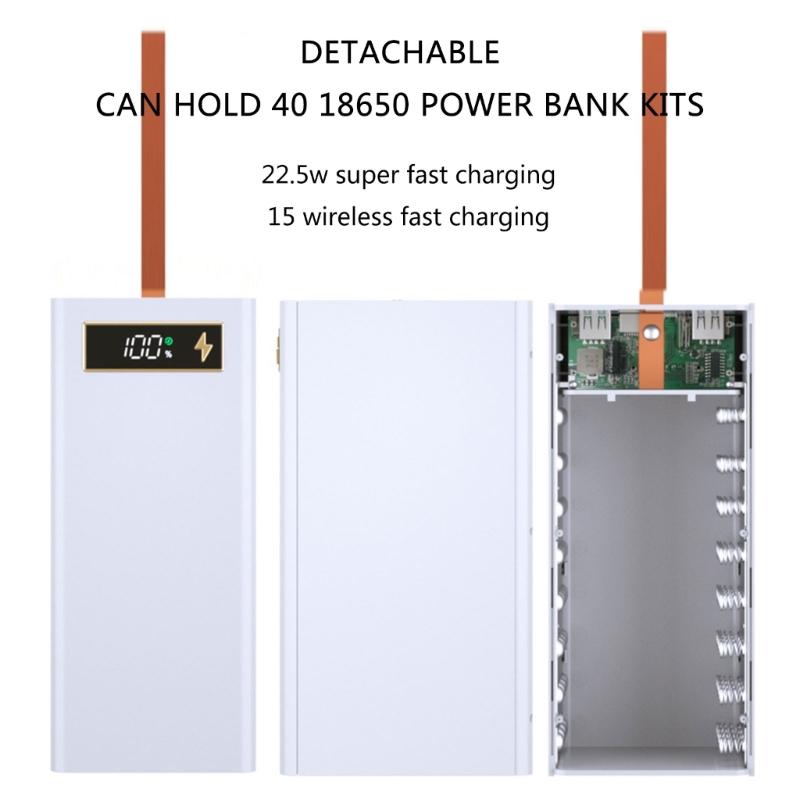 DIY Power Case Box Pouzdro na baterie 18650 Odnímatelné DIY Power Case s LED světlem USB C Pouzdro pro rychlé nabíjení Typ C USB