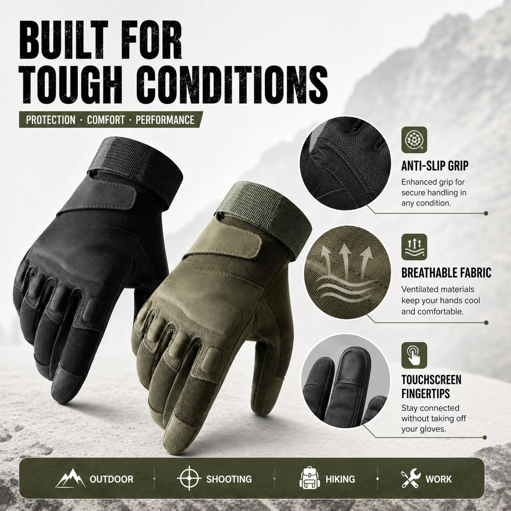 Gloves Touchscreen Anti-Slip Breathable Military Outdoor Work Motorcycle Hiking Riding Full Finger Protective Gloves