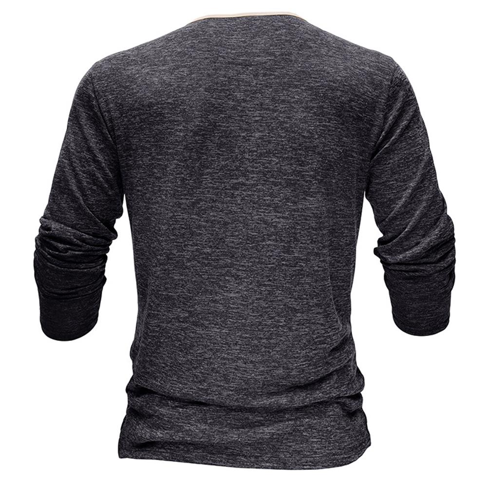 Мужская однотонная футболка Henley с длинным рукавом, повседневный ...