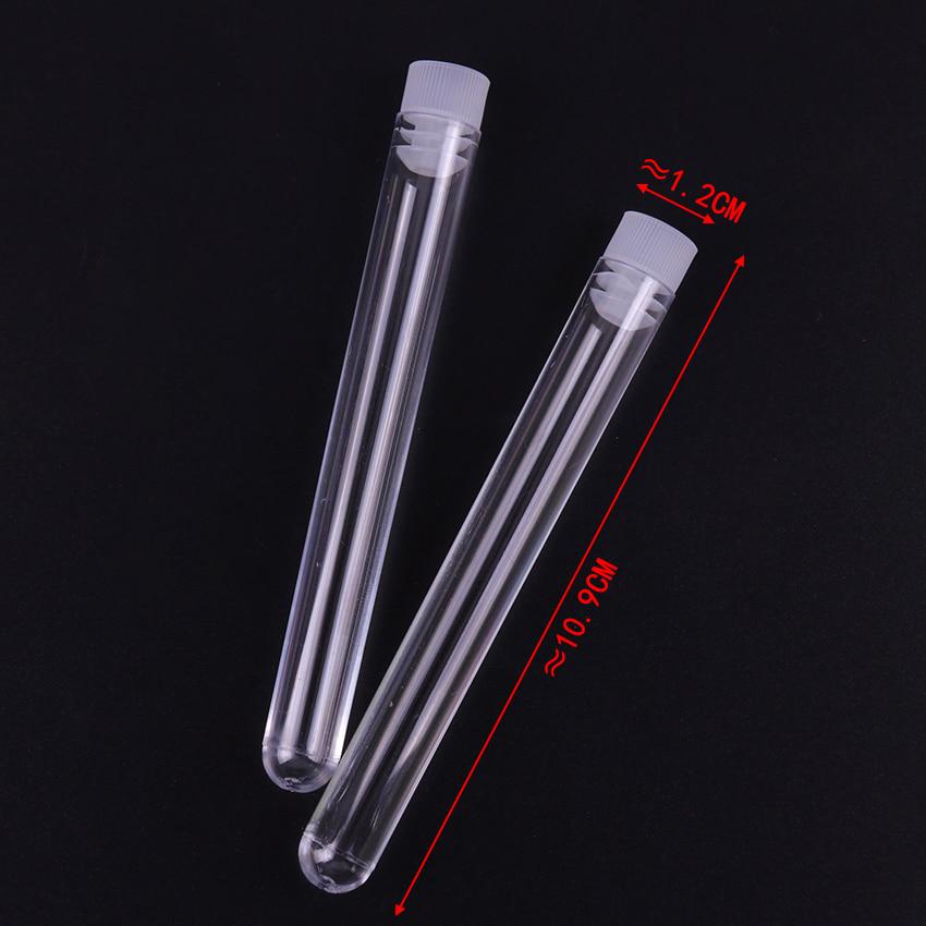 10PCS 12x100mm Lab Clear Plastic Test Tube Round Bottom Tube Vial with Cap Office Lab Experiment Supplies