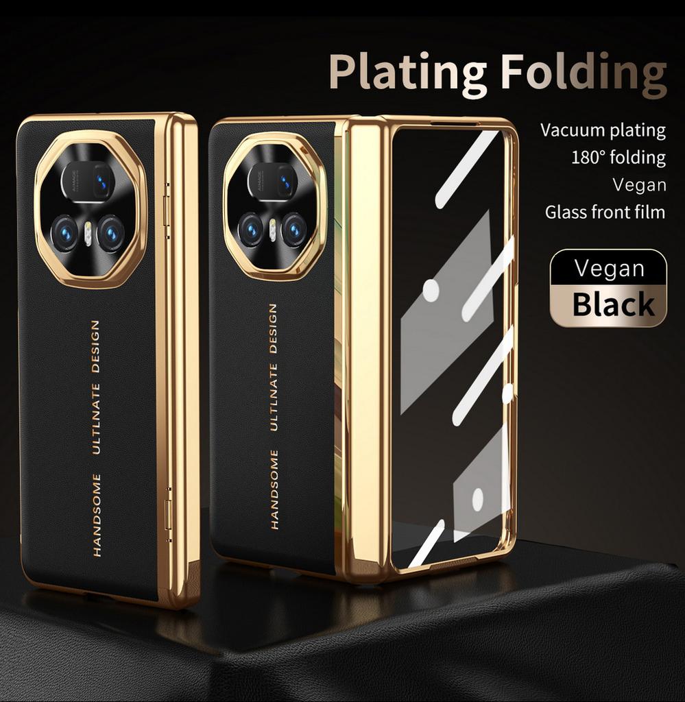 Leather Plated Frame Hinged Tempered Glass Protective film Case For Honor Magic V5 V 5 Magic V3 All-inclusive Cover