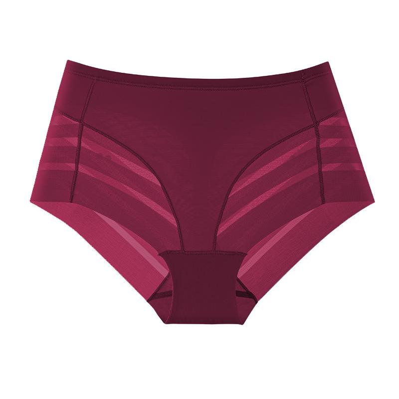 Women's Ice Silk Underwear Summer Breathable Mesh Lace Panties High Elastic Mid Waist Plus Size 3pcs