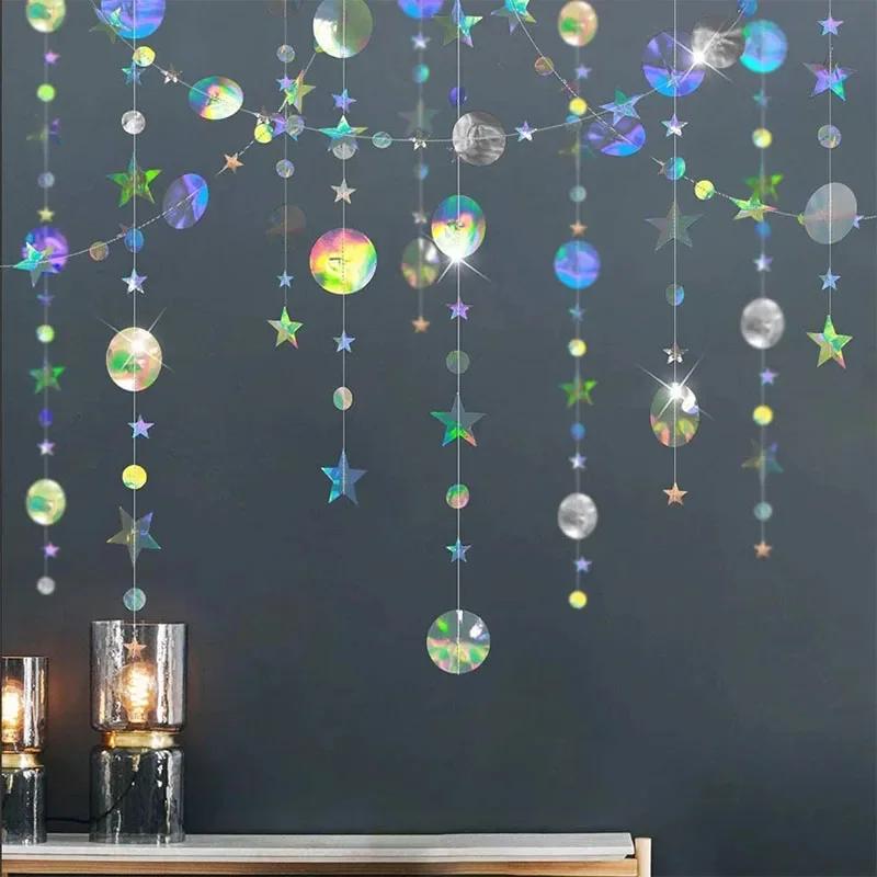 3/4M Silver Iridescent Paper Banner Frozen Party Supplies Birthday Decoration Adult Kids Boy Girl Gender Reveal Wedding Decor