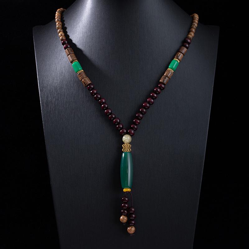 Ethnic Retro Vajra Bodhi Pendant Necklace with Wooden Beads