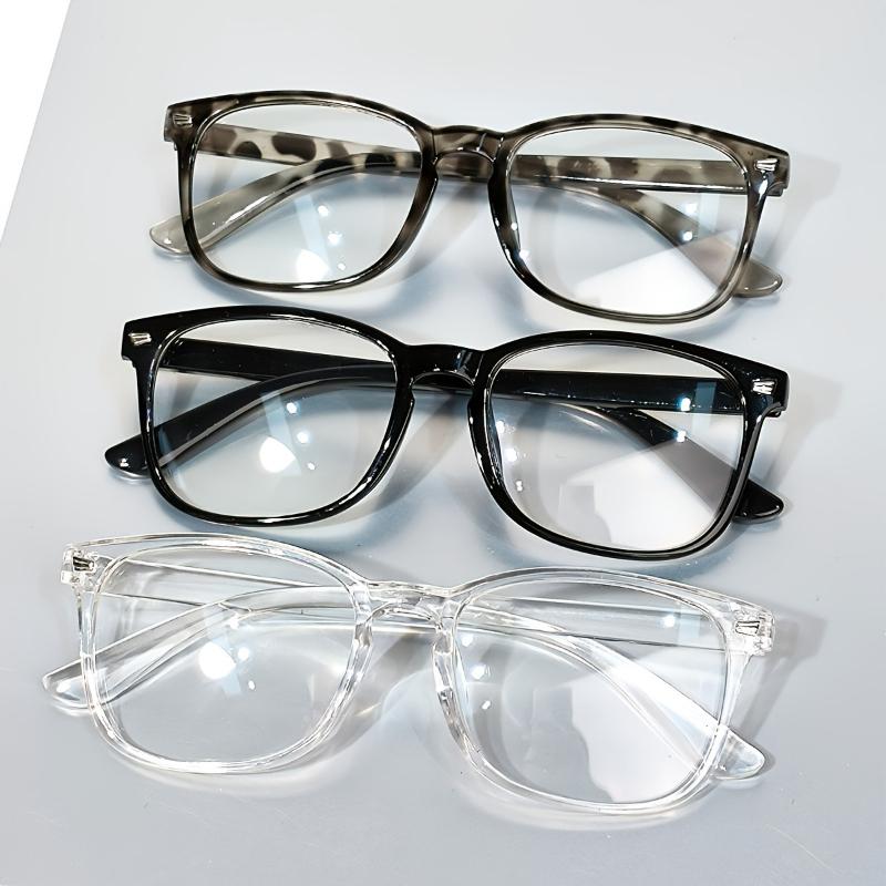 3PCS Fashionable Square Shaped Eyeglasses Suitable for Women and Men with Clear Frame Decoration Lenses Perfect for Computer Use