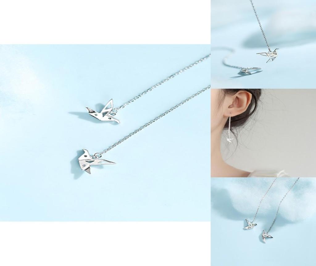 Se756 Yixuan Sparkling Diamond Origami Crane Ear Threader Elegant And Chic Chain Design