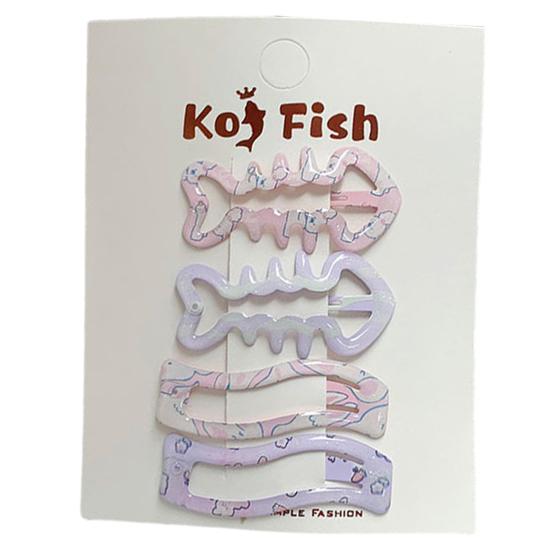 

4Pcs Girl Hairpins Childlike Pattern Fish Bone Geometry Shape Strong Grip Bang Hair Pins Rounded Edges Party Hair Accessories E