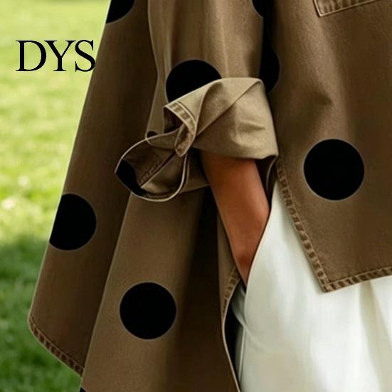 Textured Fabric Shirt Polka Dot Denim for Women Loose Fit Button-Down Top with Casual Outerwear Chest Pockets Oversize Spring Summer Fashionable