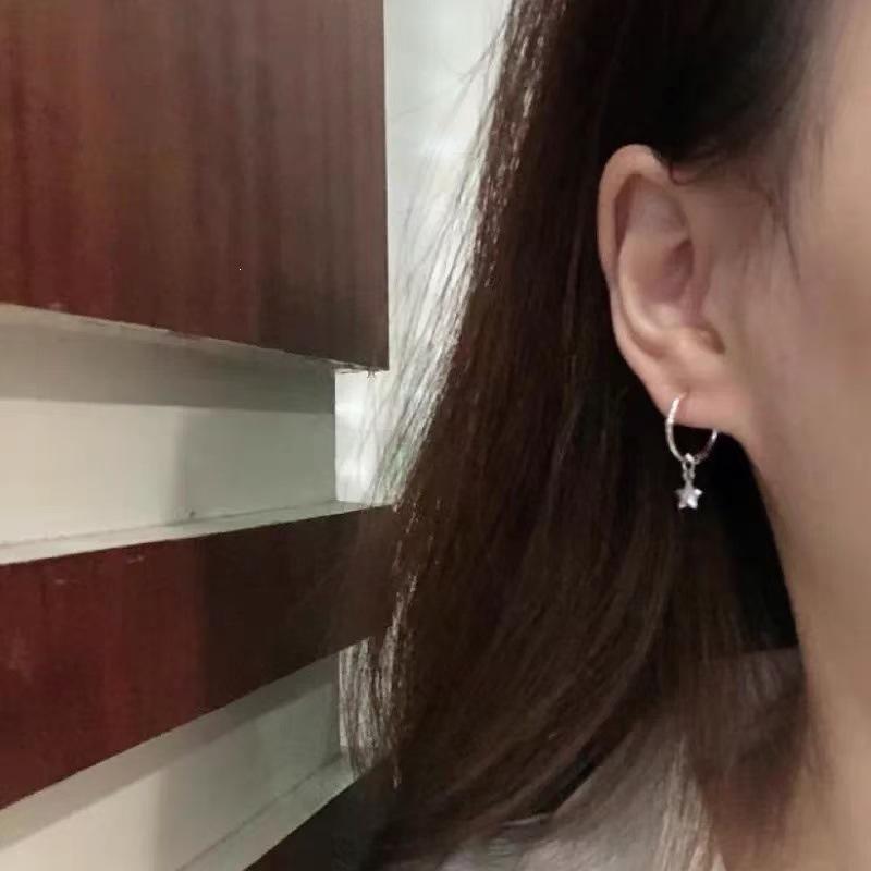 Elegant s925 Silver-Plated Star Pendant Hoop Earrings for Women - Simple, Versatile, and Luxurious Ear Jewelry.
