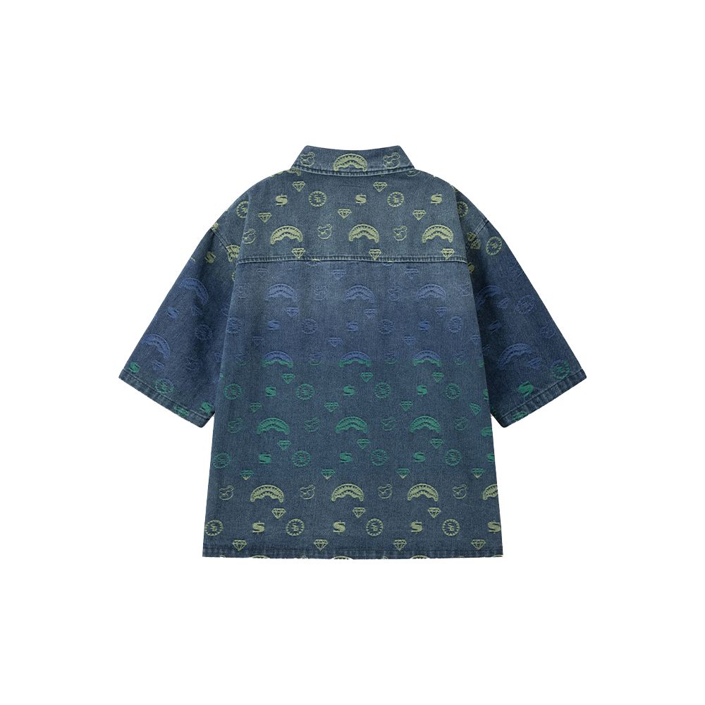Sprayground Gradient Shark Mouth Denim Short Sleeve Shirt Men shirts Denim-Blue W0910406