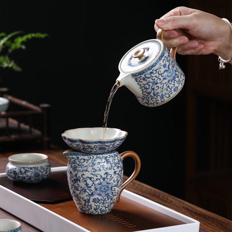 Ru Kiln Intertwined Lotus Ceramic Tea Set