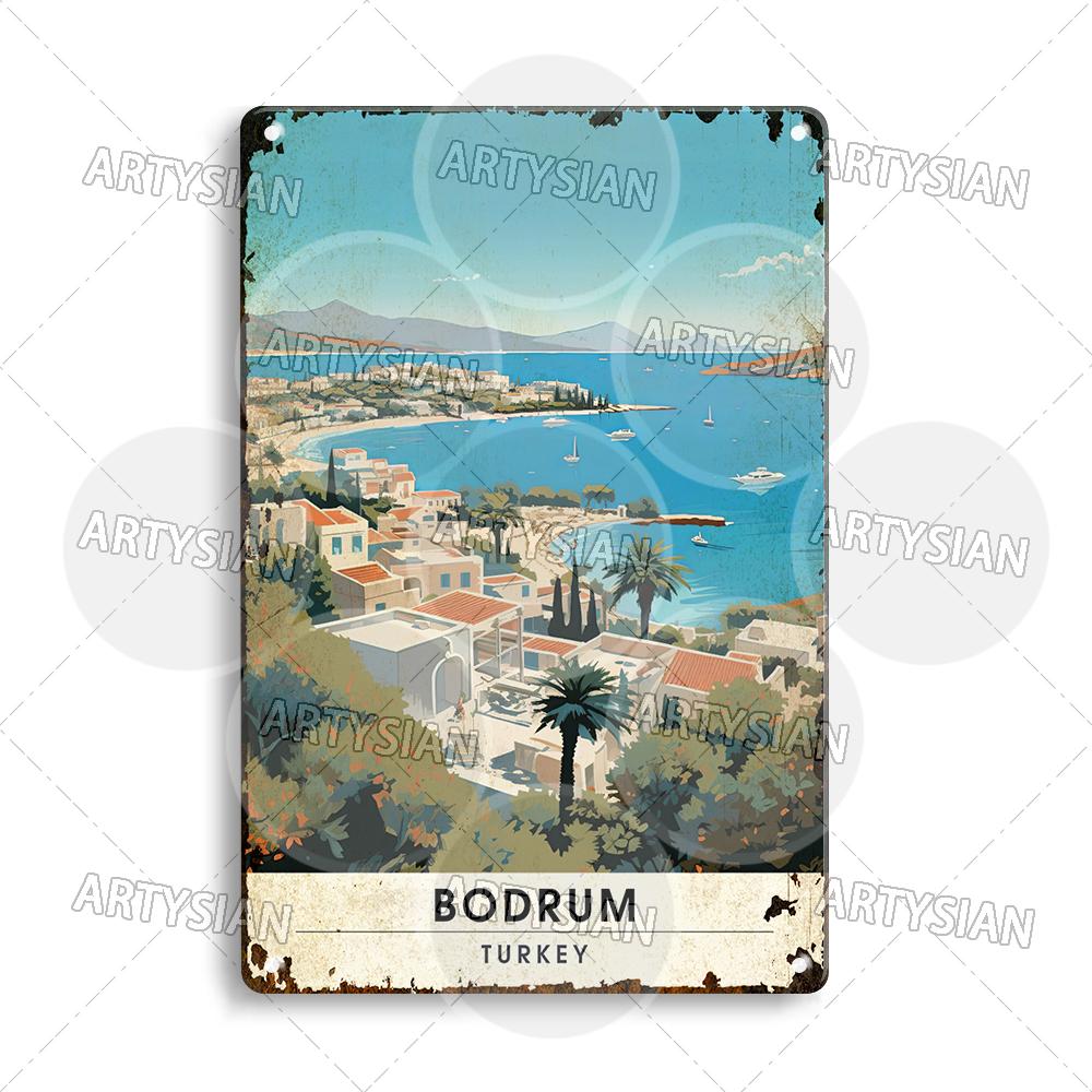 Netherlands Turkey Travel Cityscape Metal Sign Istanbul Bodrum Cappadocia Amsterdam Antalya Bodrum Giethoorn Metal Plaque