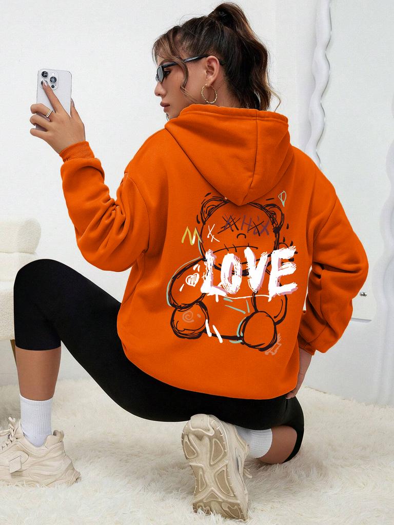 Graffiti Line Bear Einfacher Druck Damen Kapuzenpullover Harajuku S-3xl Sweatshirt Mode Lässig Straße Mit Kapuze Herbst Warm Streetwear Damen