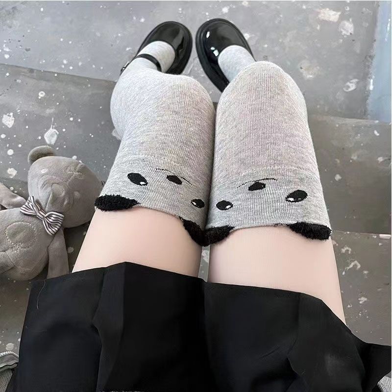 Podzimní a zimní návleky na nohy Lolita Kawaii Dlouhé přes stehno Silné ponožky Dámské Kreslené Černé Pletené Teplé Ponožky nad kolena pro ženy