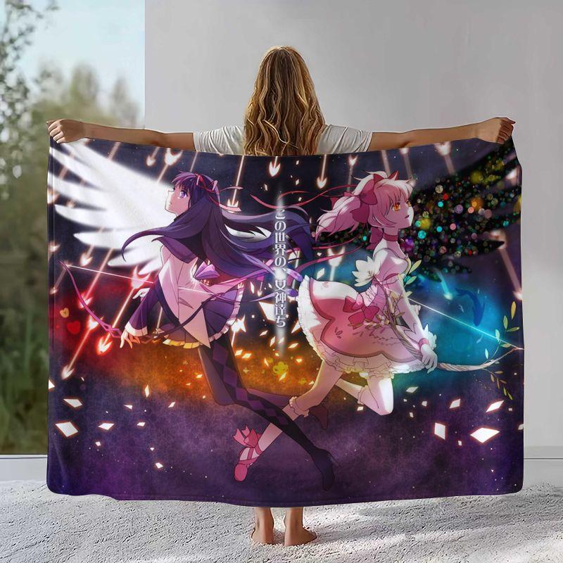Cute Puella Magi Madoka Magica Cartoon Flannel Blanket,Ultra Soft Warm Plush Throw for Home Bedroom Bed Sofa Cover Office Picnic
