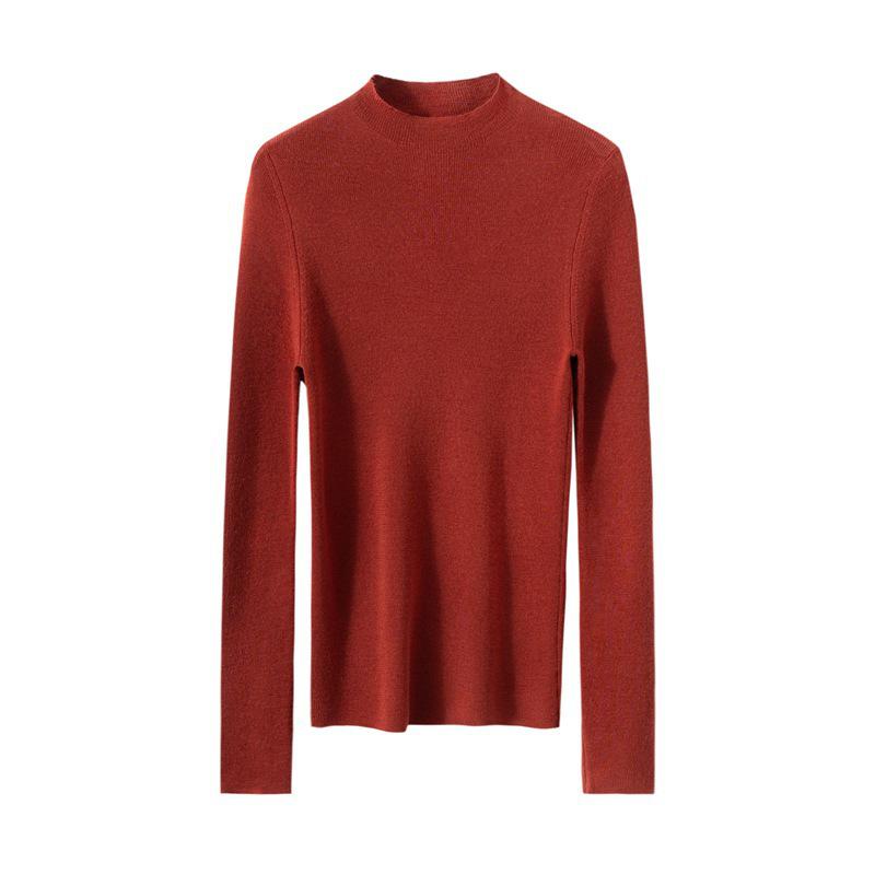 Women's Slim Fit Pure Wool Knit Pullover - Soft, Skin-Friendly, Long Sleeve Base Layer for Autumn/Winter