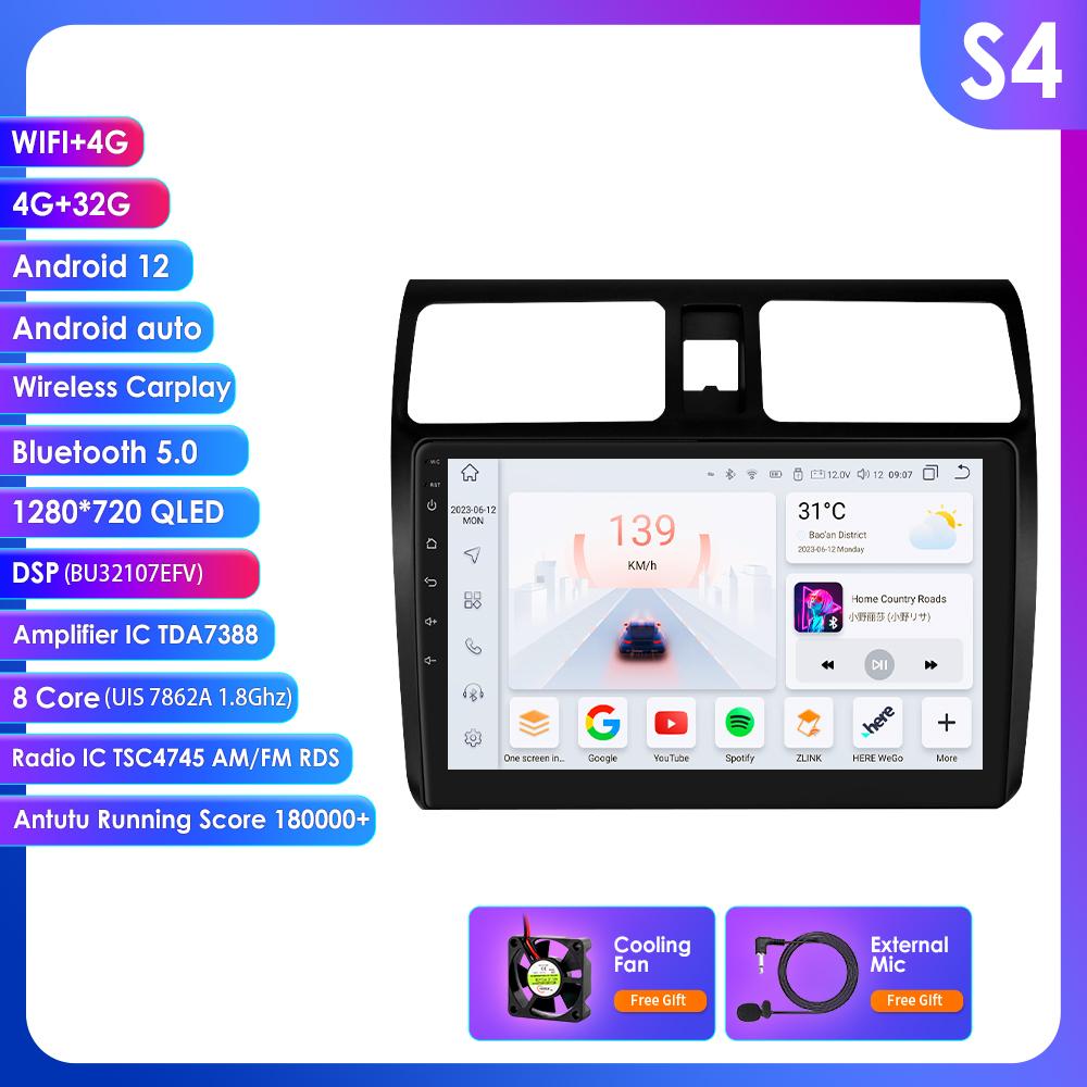OSSURET Carplay 4G 2 Din Android 13 Car Multimedia Player for Suzuki Swift 2005-2010 Navigation GPS AutoRadio Stereo DSP BT SWC DVR Cam