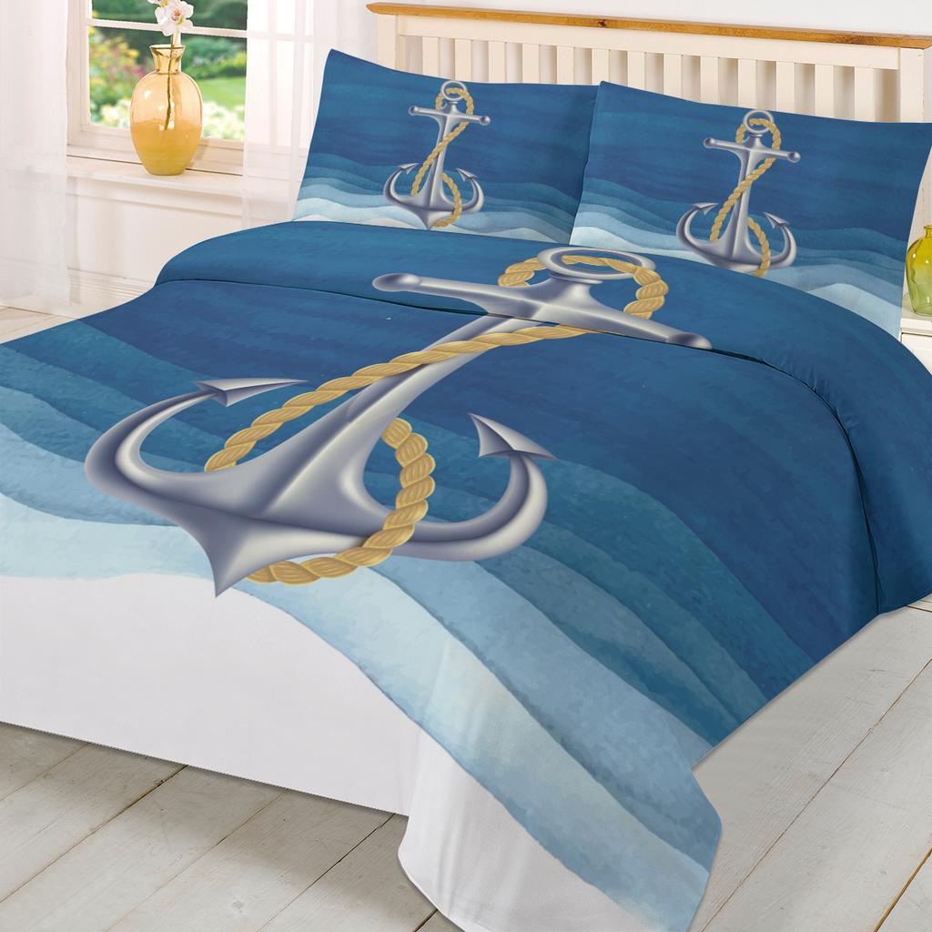 Blue Ocean Anchor Nautical Duvet Cover With Pillow Case Custom 3pcs Bedding Set Quilt Cover Double Bed Home Textile