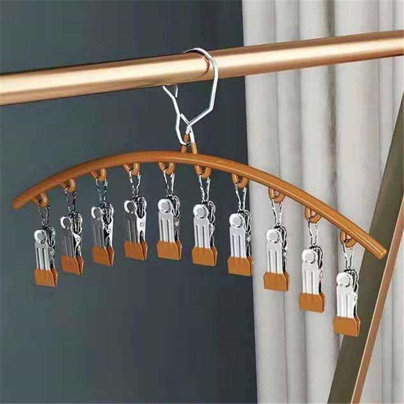 10 зажимов из нержавеющей стали, ветрозащитная, нескользящая, сушильная вешалка для одежды, носков, нижнего белья, одежды, сушильная вешалка для белья золотой