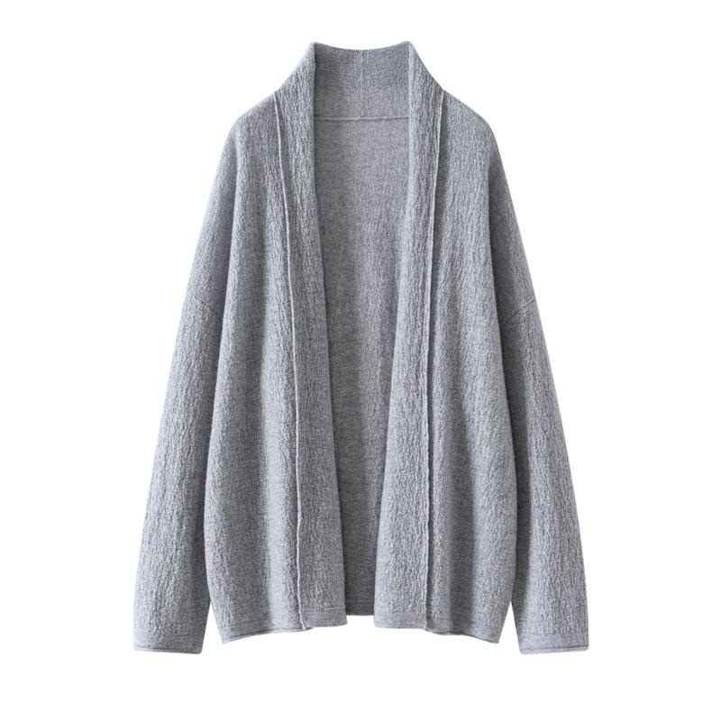 Cashmere Collared Mid-Length Jacquard Knit Cardigan - Long-Sleeved Autumn/Winter Commuter Style for Women