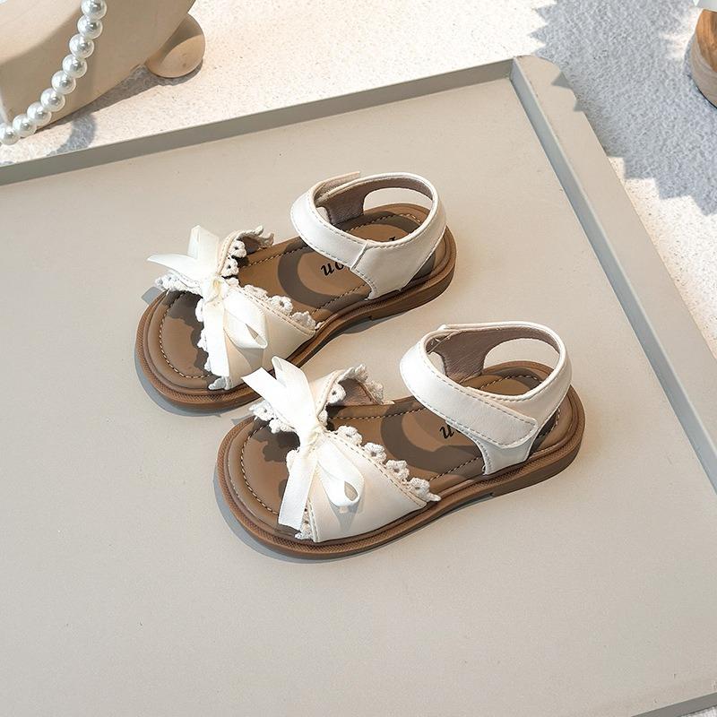New Spring and Summer Korean-style Girls Sandals, Bow Lace Fringe Flat Princess Shoes for Kids