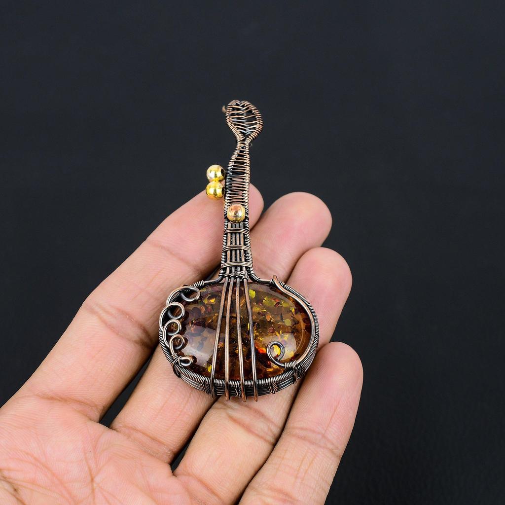 Baltic Amber Pendant, 999 Copper Wire Wrapped Gemstone Jewelry, Handmade Pendant For Mother Day