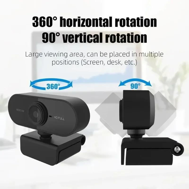 Full HD 1080p USB Webcam with Mic - Flexible Rotatable Mini Computer Camera for Laptops, Desktops & Online Education