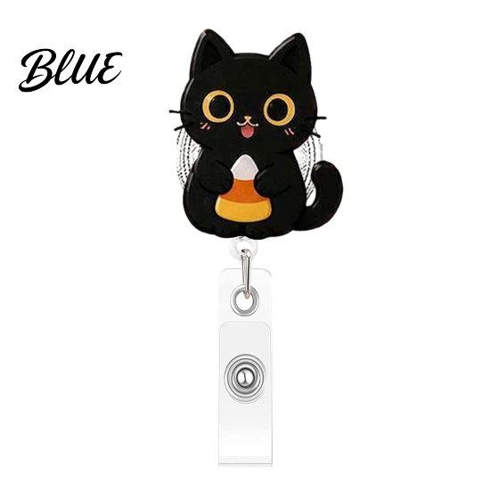 Student Id Card Protector Halloween Black Cat Pumpkin Badge Reel Retractable with 360 Degree Rotating Clip Funny Ghost Holder Acrylic Decorative