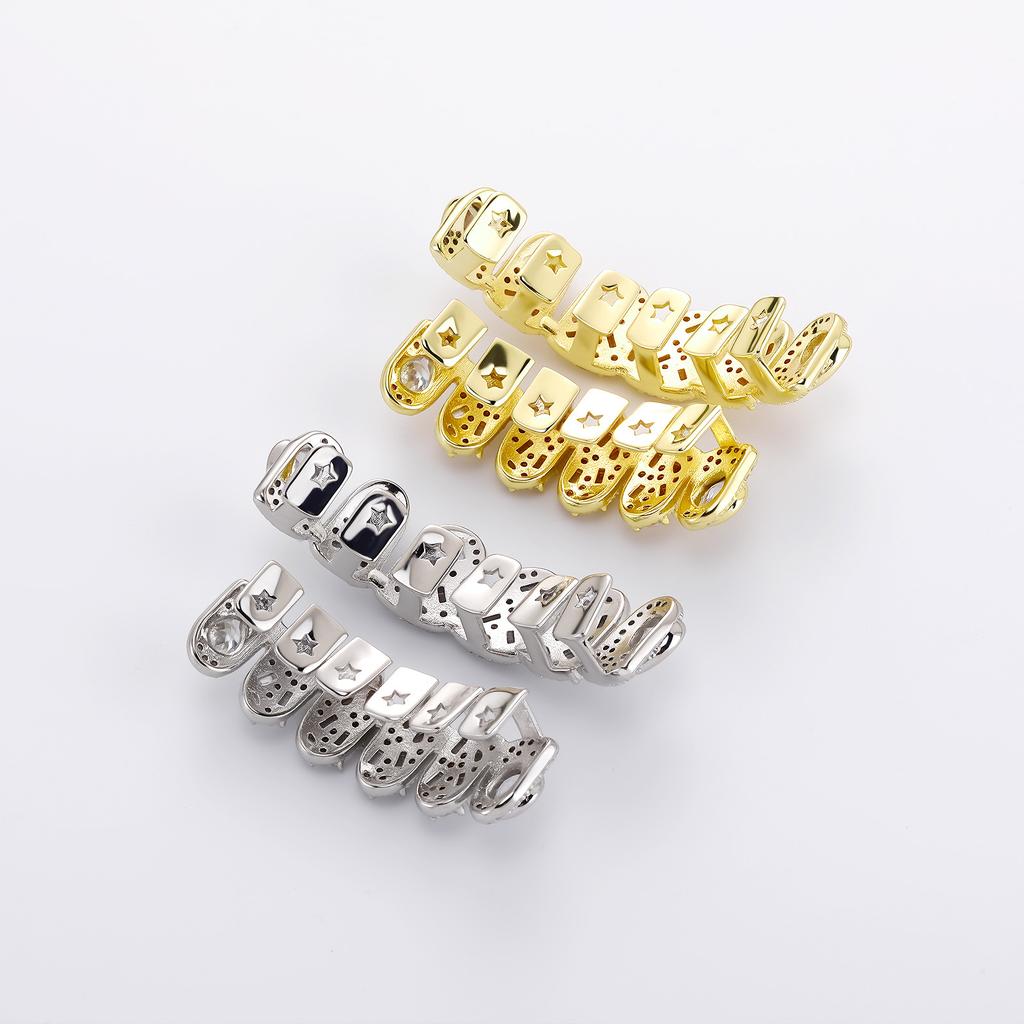 HotSale Hip Hop Men Grillz Full Micro Pave Zircon Iced Out Rapper Stage Cosplay Bling Teeth Decoration Jewelry