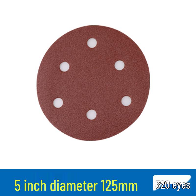 Red Sand Flocking 5-Inch Self-Adhesive Sandpaper Disc, 6 or 8 Holes, for Dry Grinding and Polishing