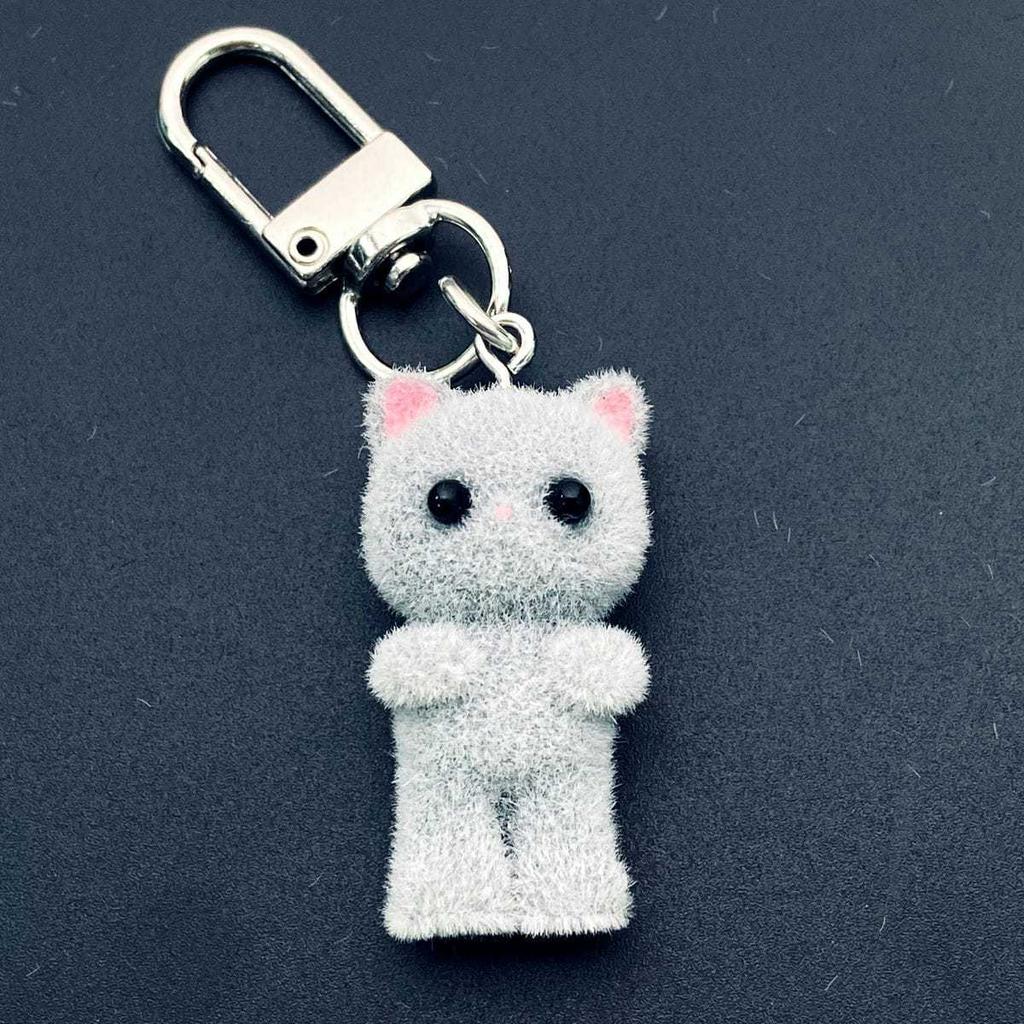 Cute Flocking Three-dimensional Kitten Keychain Cartoon Mini Doll Bag Pendant Keyrings Handmade DIY Keys Chains Gift Accessories