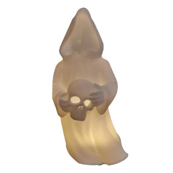 Halloweenská figurka čaroděje-ducha Gotická socha Smrtky s LED světlem Sváteční párty Bez tváře Čaroděj Dekorace Ozdoba