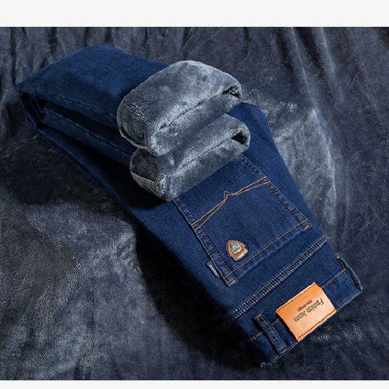 Soft velvet straight jeans autumn and winter business loose medium warm thick high waist trousers