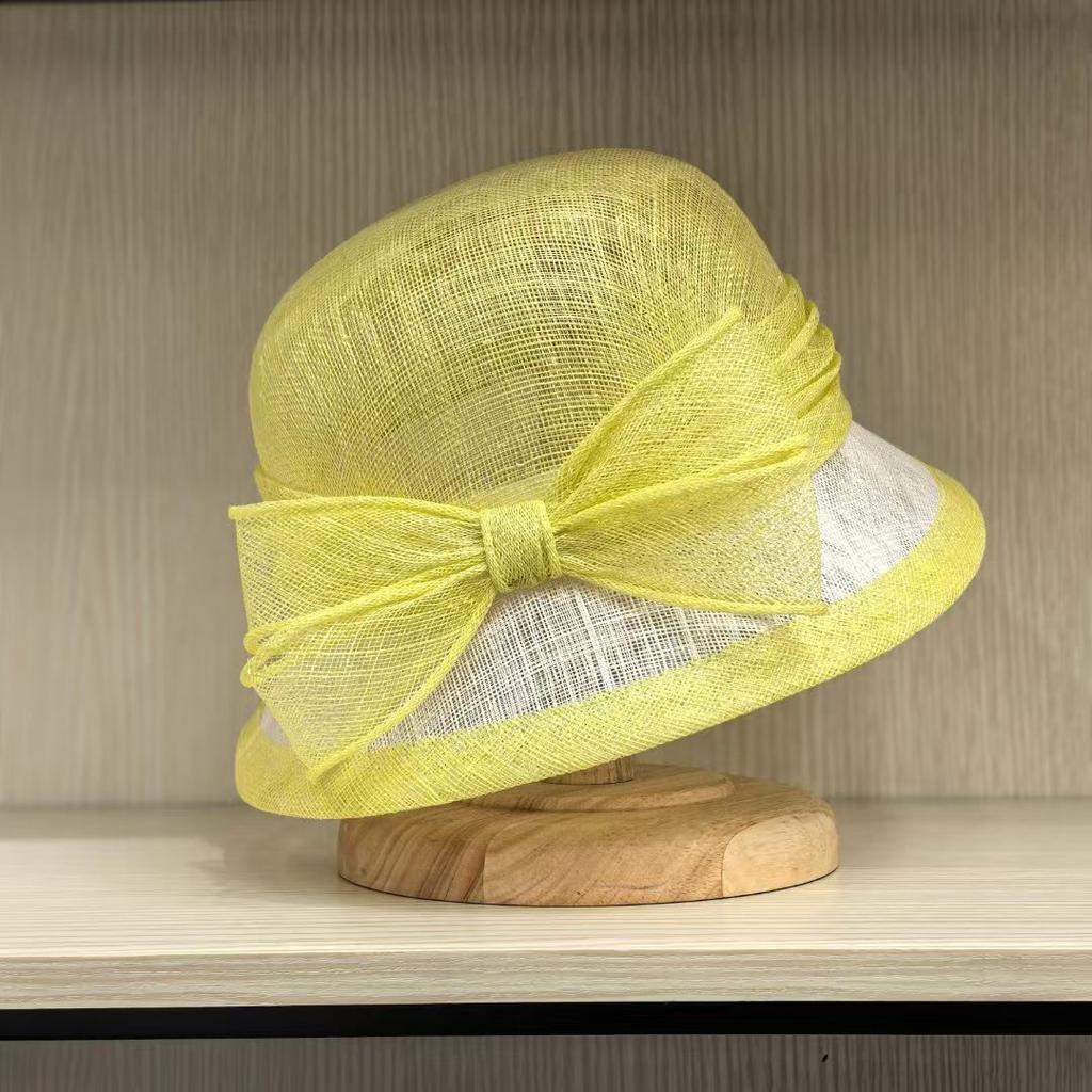 Dell Le Bucket Hat Female Hepburn Style Bow Linen Yarn Summer Breathable Light Sunscreen Hat Versatile Luxury Basin Hat