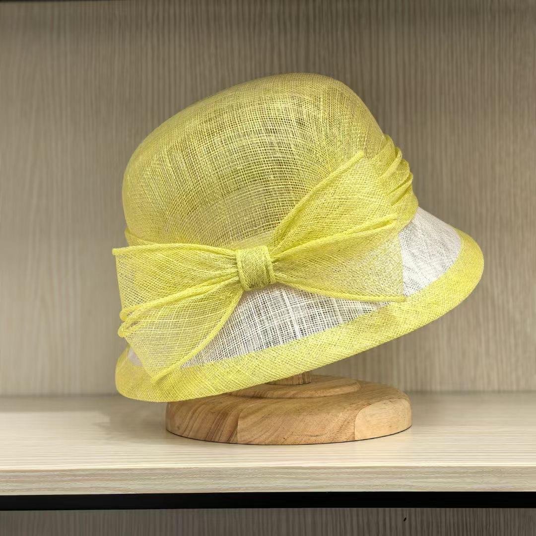 

Dell Le Bucket Hat Female Hepburn Style Bow Linen Yarn Summer Breathable Light Sunscreen Hat Versatile Luxury Basin Hat M（56-58cm） жовтий