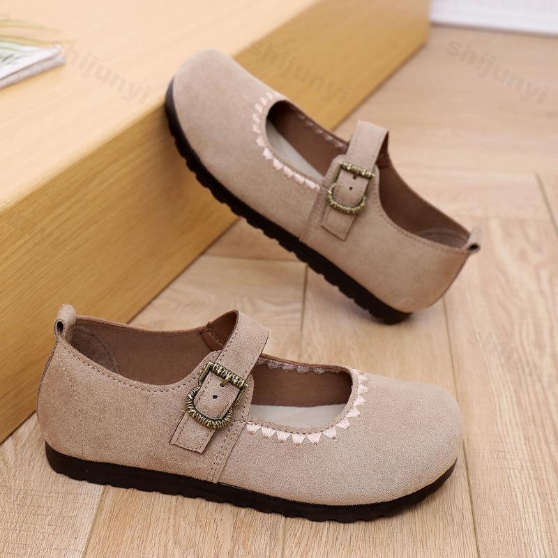 Women Flats 2026 Spring New Fashion Round Toe Buckle Strap Shallow Flat Mary Jane Shoes Comfort Soft Sole Lightweight Loafers