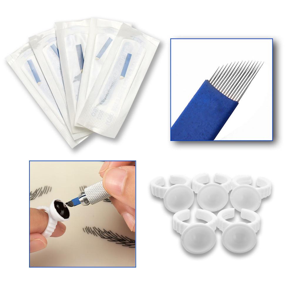Microblading Kit Eyebrow Tattoo Needle Pen Set with Tattoo Pigment Practice Skin Ring Cups for Permanent Eyebrow Makeup Tattoo Kits