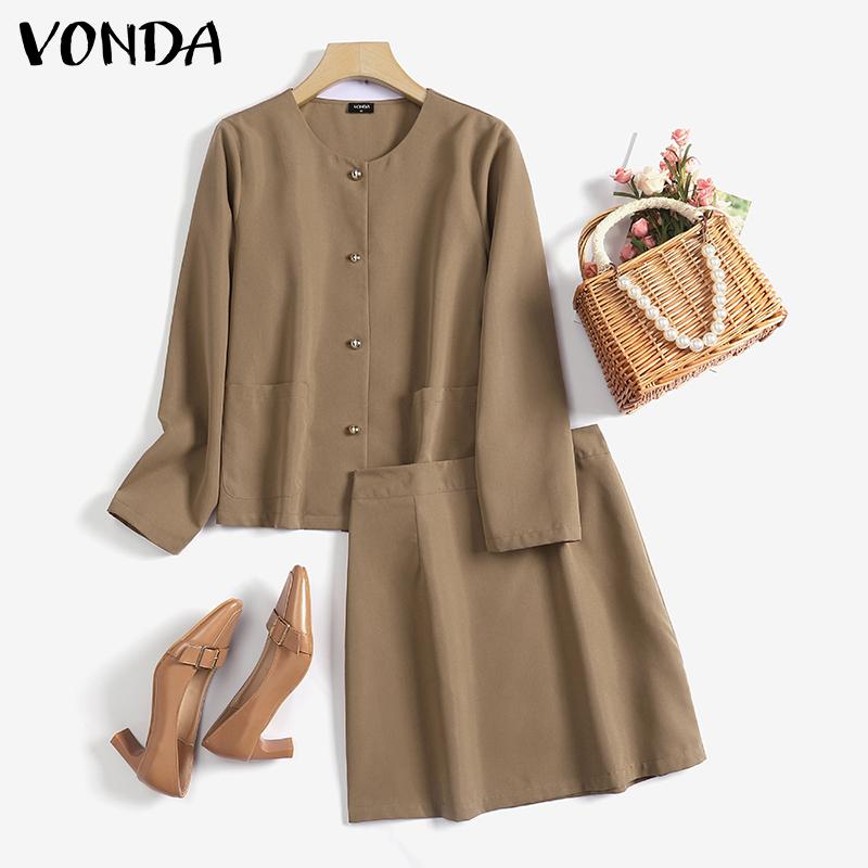 

VONDA Женщины Лето Топы с длинным рукавом и короткие юбки 2ШТ Комплекты