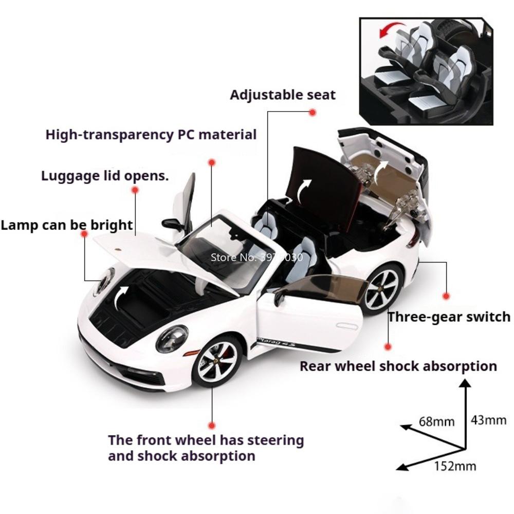 1:32 911 Targa Alloy Diecast Car Miniature Model Toy Doors Opened Sound And Light Front Wheel Steering Vehice Gift For Boyfriend