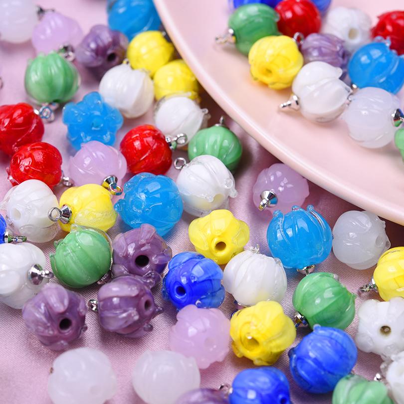 9pc Mix Glass Lily Of The Valley Pendants For Jewelry Making Supplies Colorful Flower Charm Pendant DIY Vintage Earring Bracelet