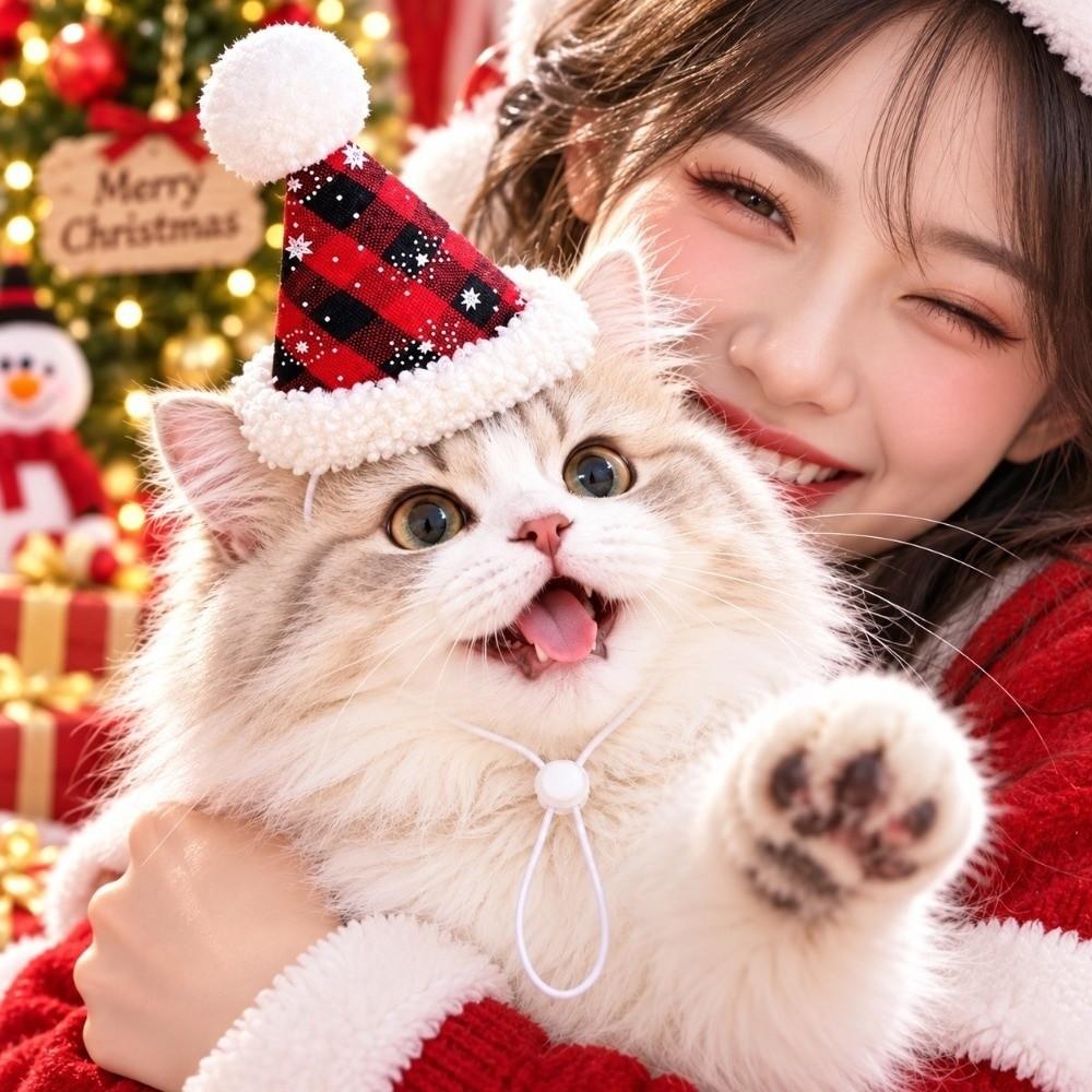 Knitted Yarn Christmas Pet Hat Soft Pompon Yarn Kitten Headwear Winter Gathering