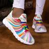 Women's Casual Sneakers - Low-Top Breathable Fabric Lace-Up Shoes with Rainbow Stripe Accents