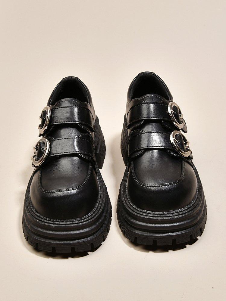 [Ushilai] Fashion Versatile Metal Buckle Small Leather Shoes for Women's Spring 2025 New Platform Temperament Loafers