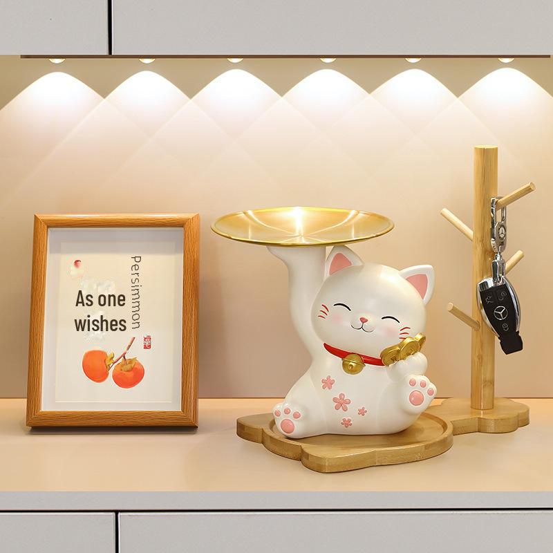 High-End Lucky Cat Tray: Elegant Entryway Storage & Living Room Decor Gift