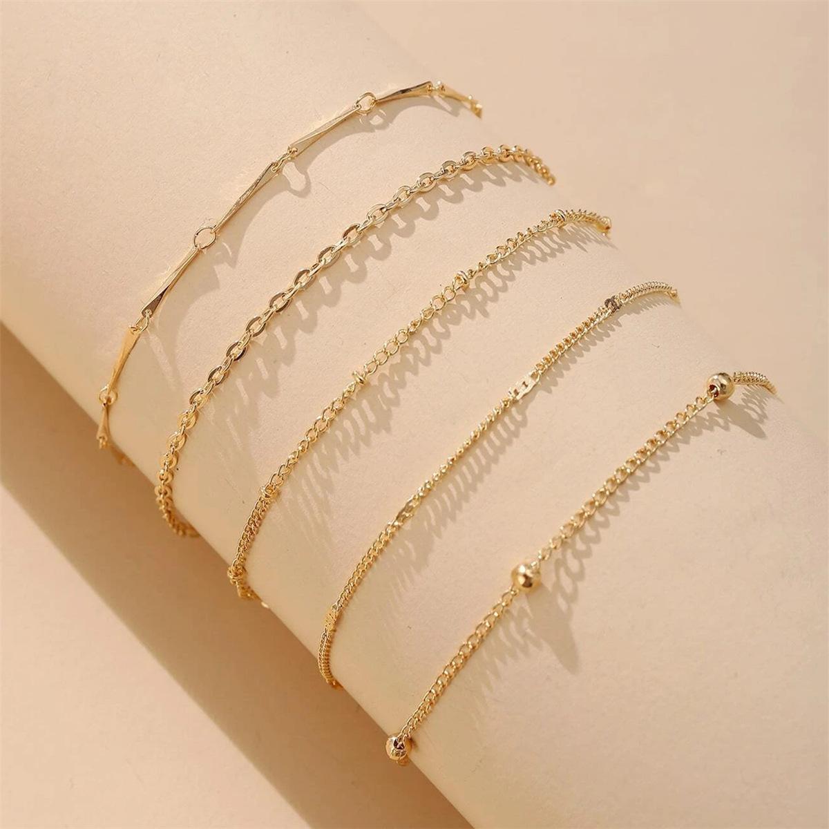 

Модный многослойный ножной браслет, персонализированный универсальный ножной браслет из пяти частей с геометрическим рисунком, украшение для ног золотой