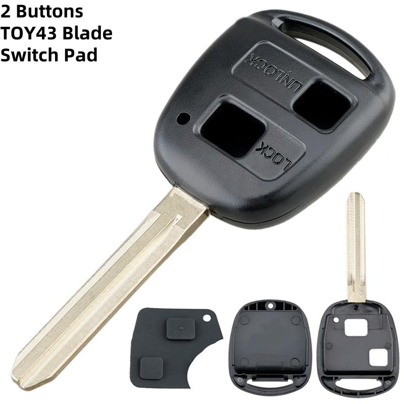 2 Buttons Toy43 Blade Car Remote Key Shell Fit For Toyota With Rubber Button Pad, Serviceable Car Key Housing